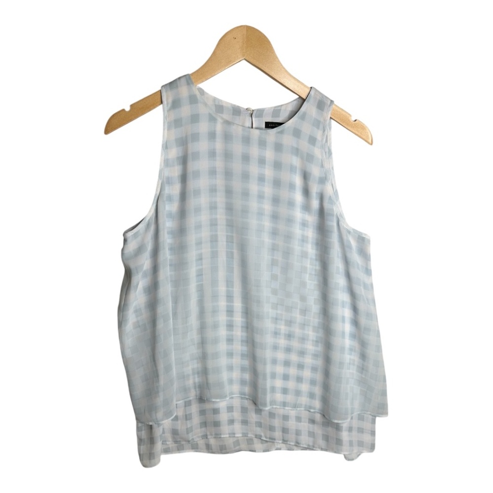 Ann Taylor Blue and White Gingham‎ Print Top Size Medium